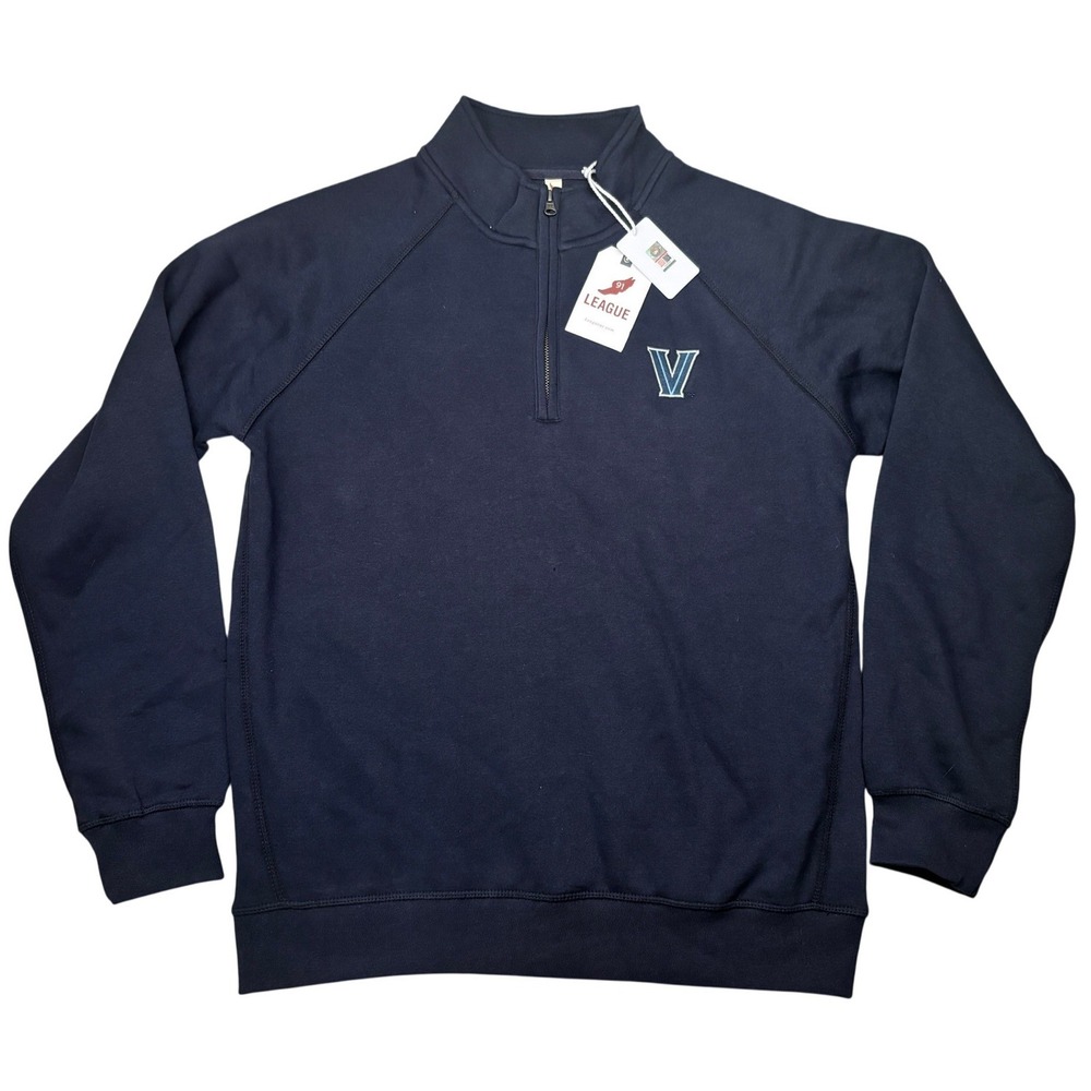League 91 Villanova Quarter Zip Mens Medium Navy Blue Raglan Pullover NWT